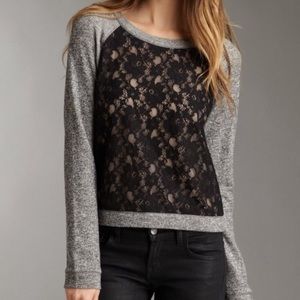 BCBGMAXAZRIA Colleen Sheer Lace Top Black & Grey S